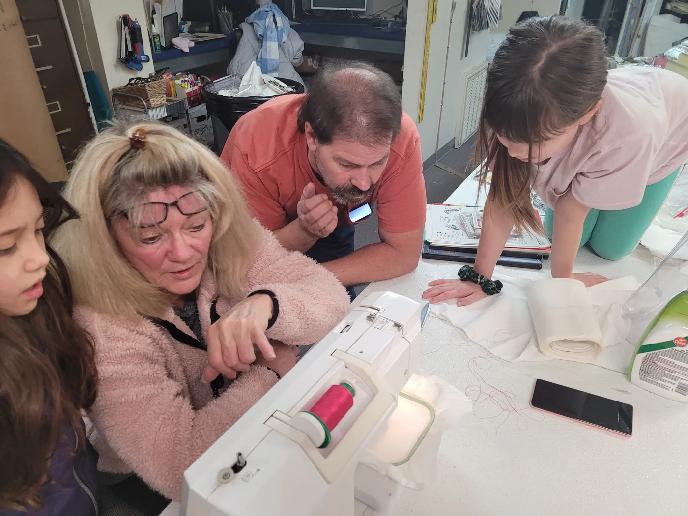 Family at the sewing shop