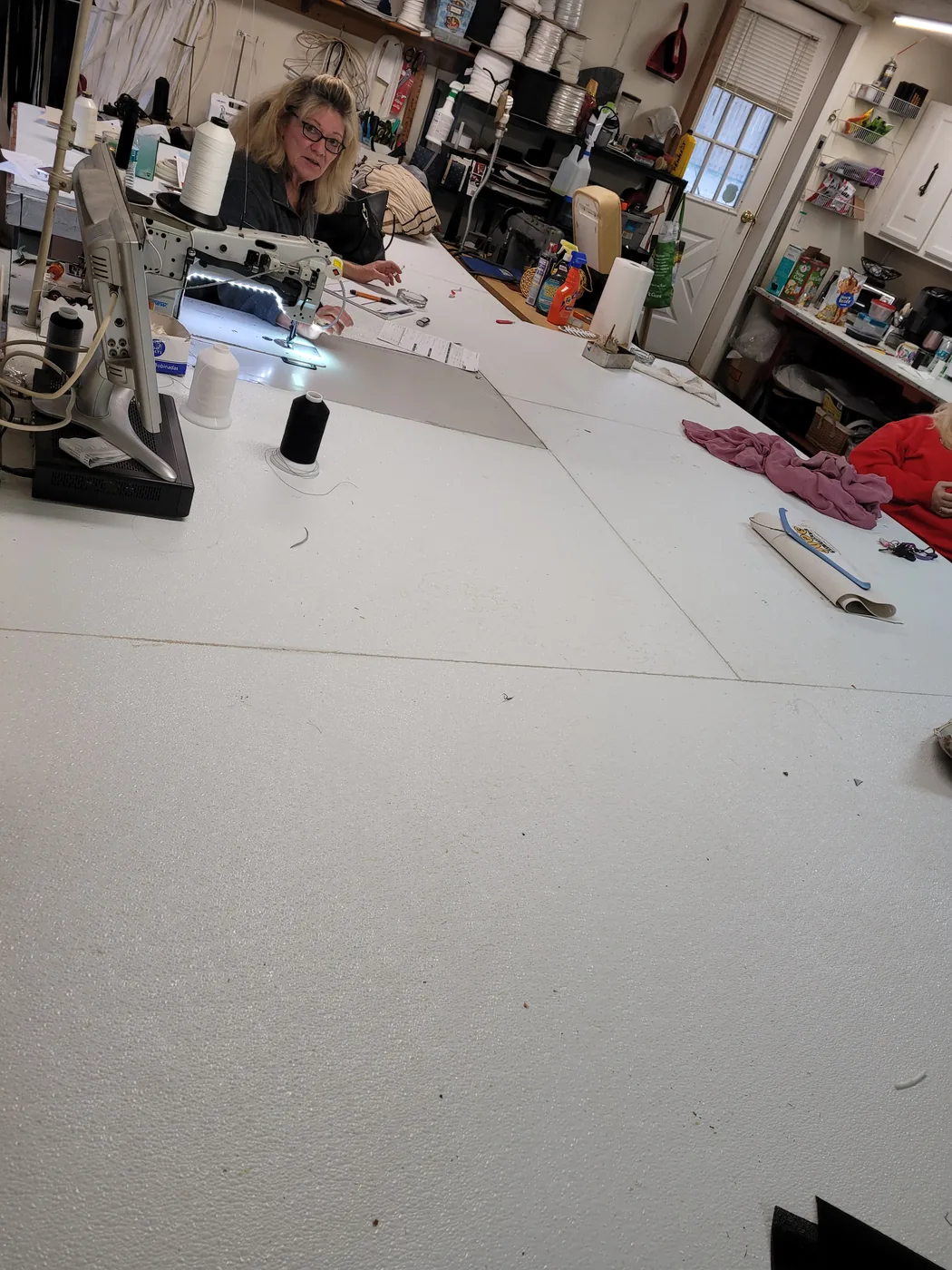 Upholstery and canvas work in the shop